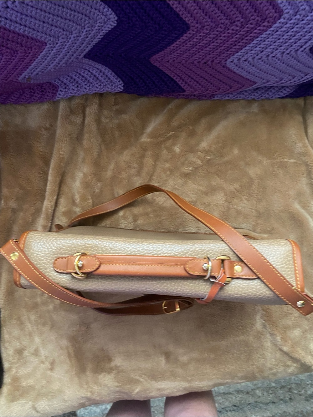 Dooney & Burke Pebbled Taupe Satchel Turn Lock with Tan Trim and Gold Hardware - Picture 2 of 16